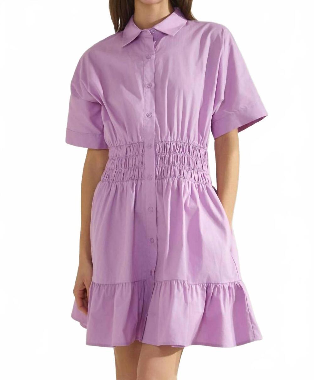 NEW ODDI women's poplin mini shirt dress - plus in lilac
